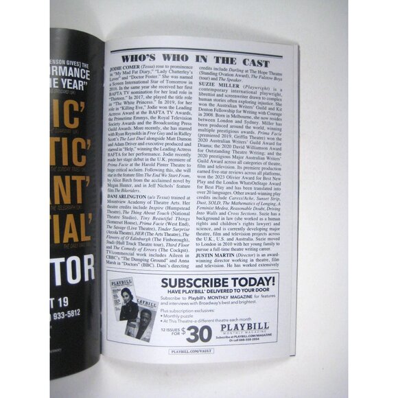 Prima Facie Playbill Jodie Comer Suzie Miller Golden Theatre 2023 Opening Night - Picture 6 of 7